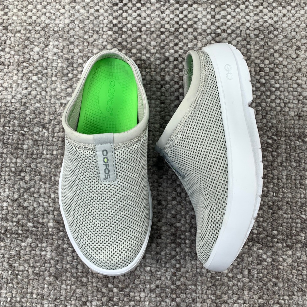 OOFOS OOmg Mesh Low Mule Women 6 Gray White Recovery Slip On 10012024-11